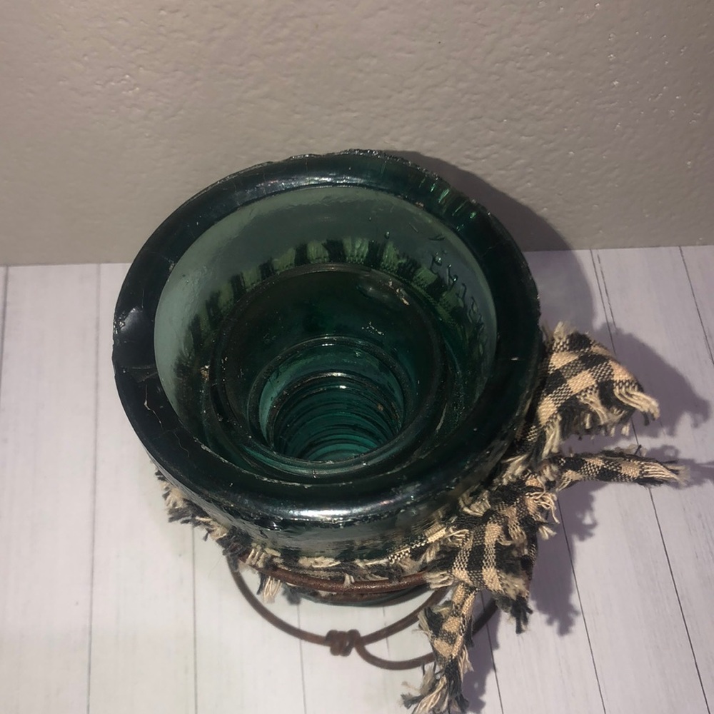 Cottagecore Green/Blue Glass Insulator Tea-light holder - Picture 3 of 3